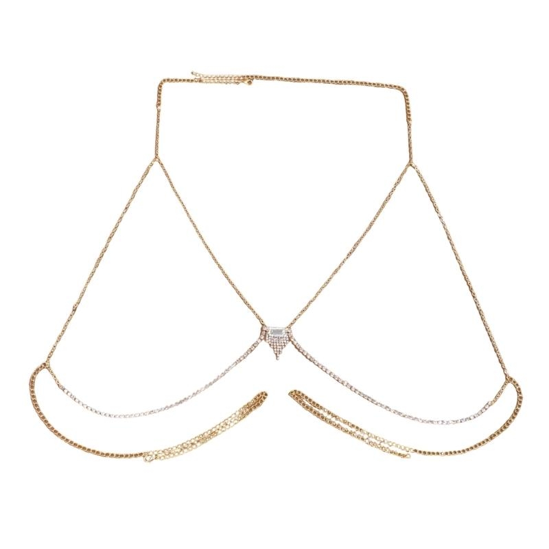 Body Jewelry Quality - 洗練されたラインストーンブラジャーボディチェーンチェストネックレスナイトクラブビーチウェア品質とファッションを好む女性のための