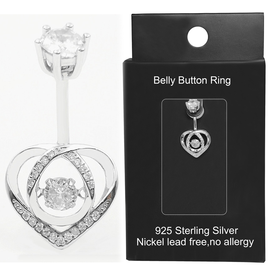 Body Jewelry Materials - へそリング 925 スターリングシルバー キュービック ジルコン ハート