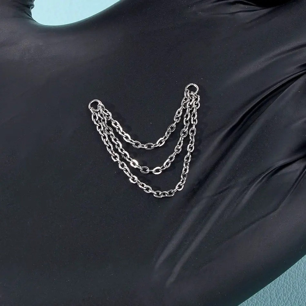 Body Jewelry Ear - ファッションチタンノーズチェーン ダブルチェーン 三層チェーン ラブレットチェーン DIY 25-50mm