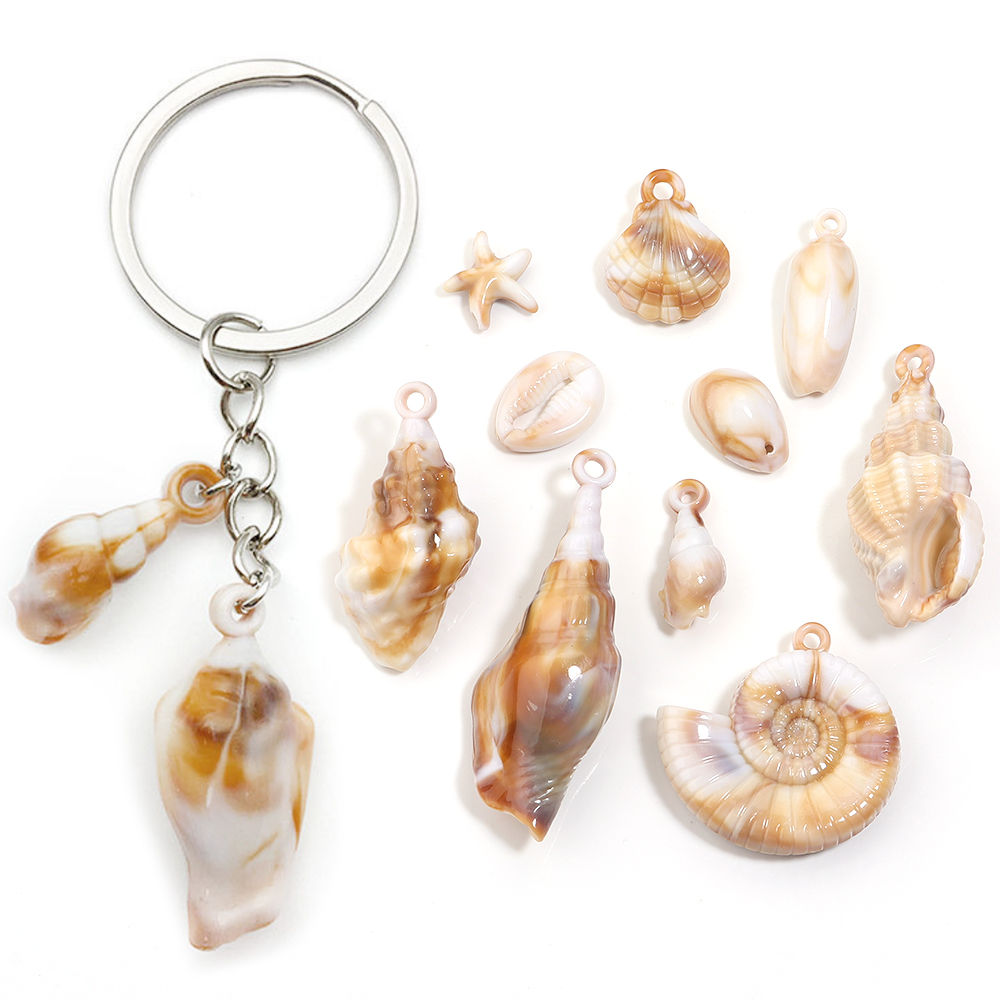 Body Jewelry Beach - 10-100 個天然シェルアクリルチャームオーシャンコンクヒトデ貝殻ペンダントジュエリー作成 DIY ブレスレットキーホルダー用品