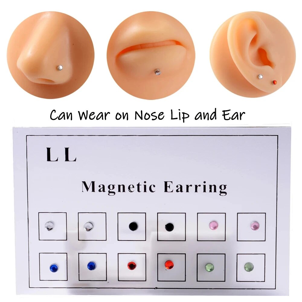 Body Jewelry Ear - ドリルされていない磁気イヤリング,偽のイヤスタッド,耳珠,アンチエイジング,リップラベル,ノーズ,ジュエリー,カード,12個