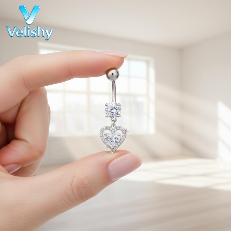 Body Jewelry Belly Button Rings - サージカルスチール製ニッケルフリーの揺れるベリーボタンリング、敏感肌の方のためのボディジュエリー