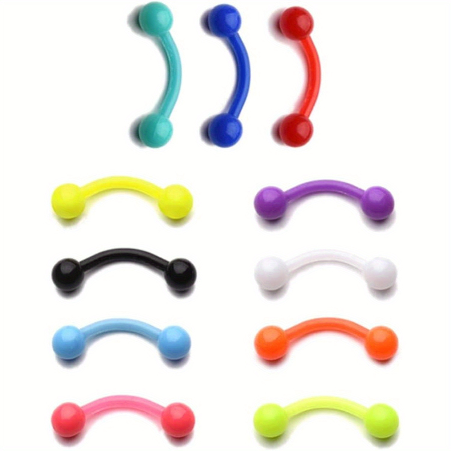 Body Jewelry Materials - 8 mmカラープラスチック眉釘軟質唇釘軟骨ピアス鼻釘ボディ穿孔ジュエリー11点