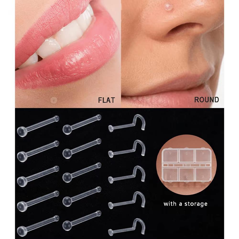 Body Jewelry Materials - 20個/箱アクリル円形球形唇釘/イヤリングソフトPP材料プッシュ式唇釘鼻釘イヤリング男女適合