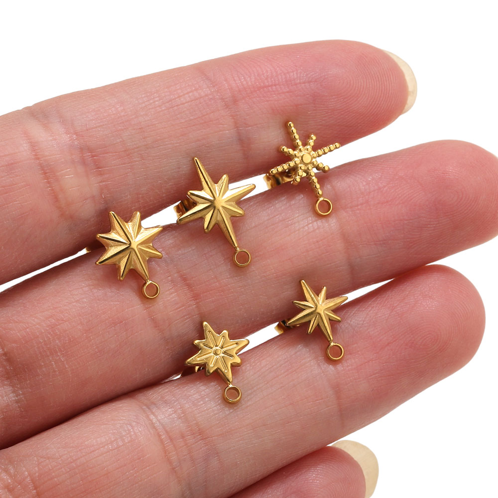 Body Jewelry Ear - 6個入りステンレス製スターピアススタッド、イヤリング製作ツール、18K PVD金メッキイヤリングピアス用ポスト、ジュエリーパーツ