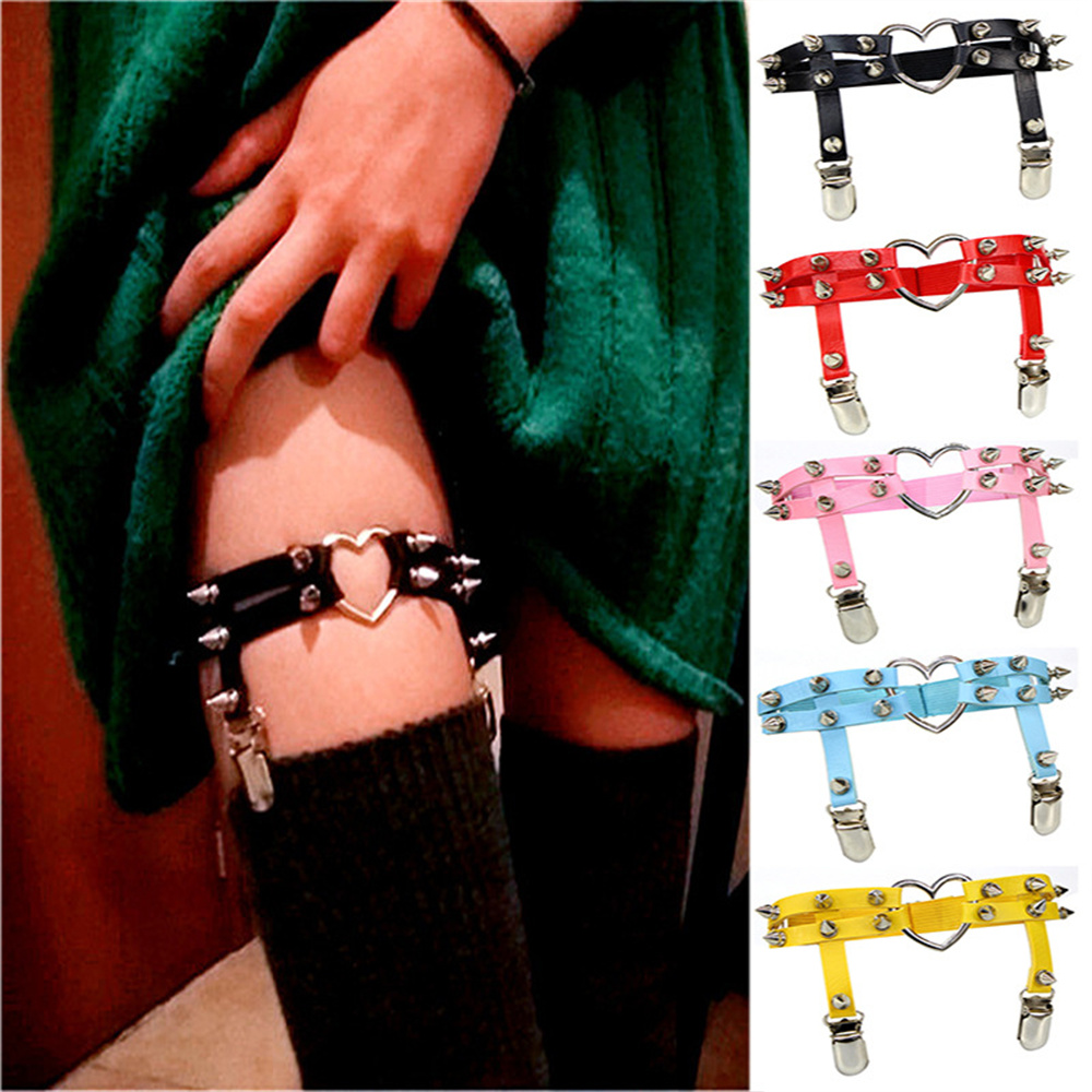 Body Jewelry Beach - 1 個女性パンクゴスハート Pu レザー弾性脚リングボディジュエリー脚弾性ボディチェーンサスペンダーガーターベルト