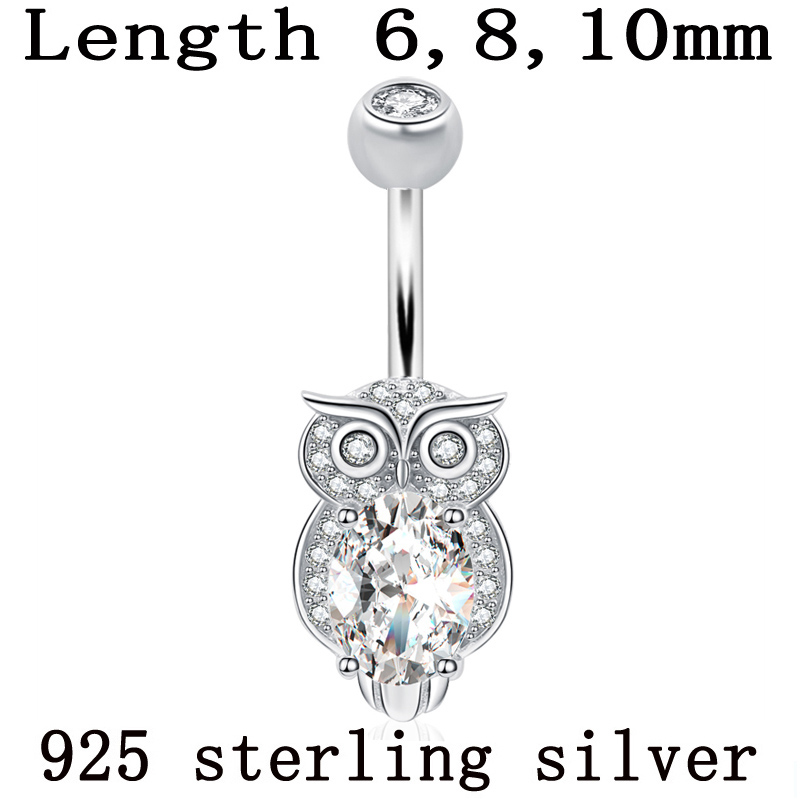 Body Jewelry Materials - 925スターリングシルバーベリーボタンリング,へそリング,フクロウ,フクロウ,ナイトホーク,鳥,ミネラル,ボディジュエリー,ピアス,送料無料