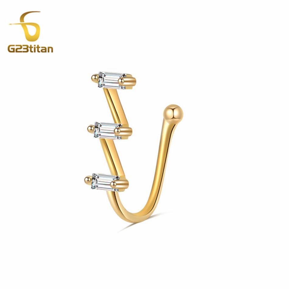 Body Jewelry Ear - 女性のための偽の鼻ピアスリング,金色のクリスタル,銅のクリップ,U字型の耳の軟骨,ヘリックス耳珠,ローブの袖口のイヤリング,ボディジュエリー,1個
