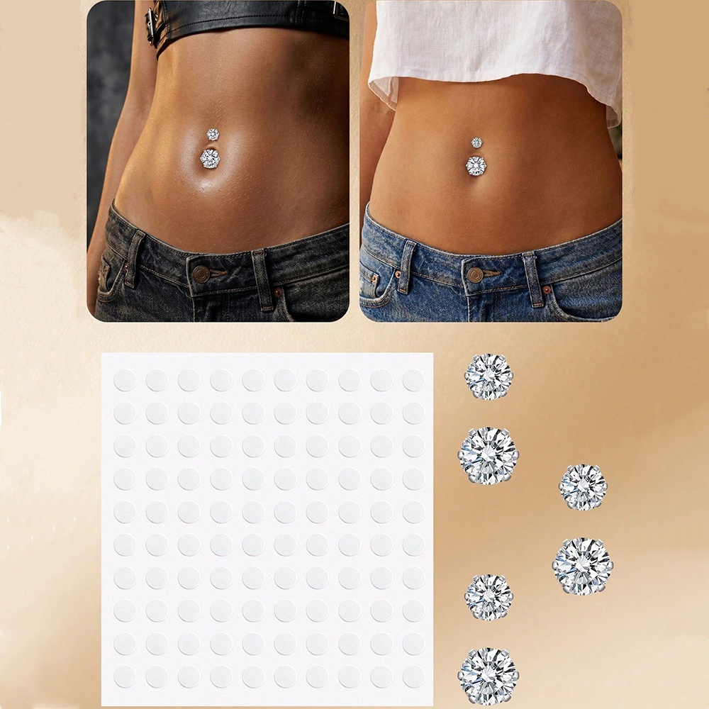 Body Jewelry Belly Button Rings - フェイクベリーピアス キュービックジルコニア フェイクへそピアス、粘着式へそリングスタッド ノンピアス フェイクピアスジュエリー