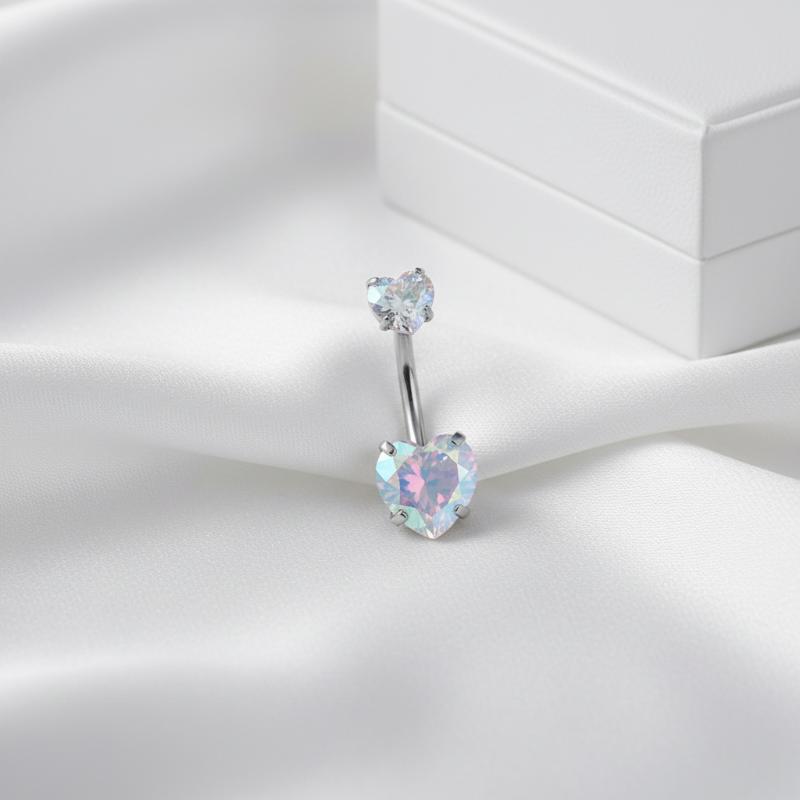 Body Jewelry Belly Button Rings - ステンレススチールクリスタルベリーボタンリング光沢のあるハートシルバーピアスアクセサリーナイトクラブ着用用