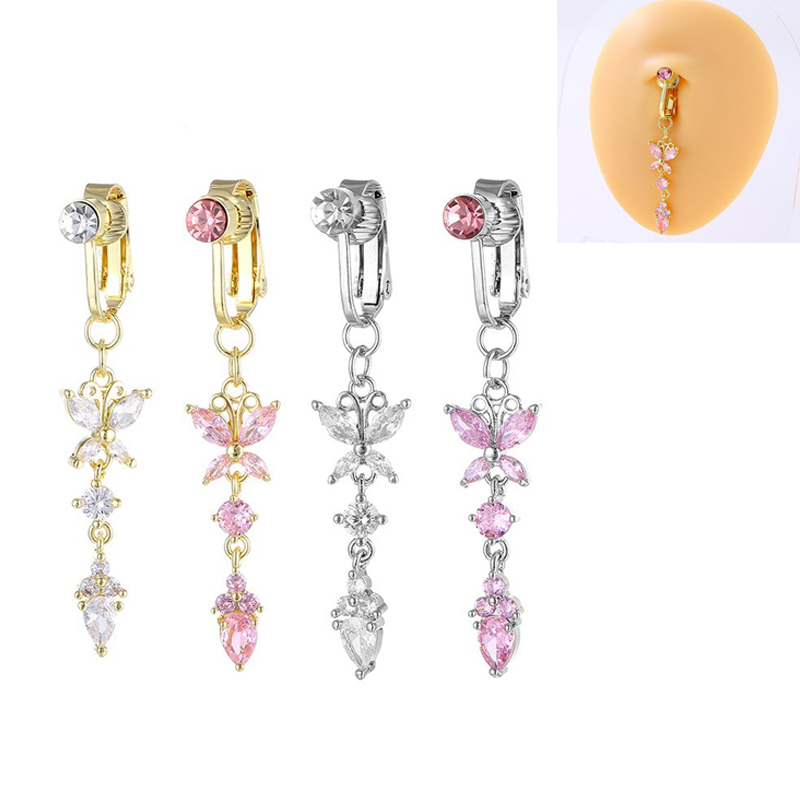 Body Jewelry Belly Button Rings - EVISPOL クリップオンへそリング蝶の形ジルコン偽へそピアス臍へそボディジュエリートレンディなファッションスタイル