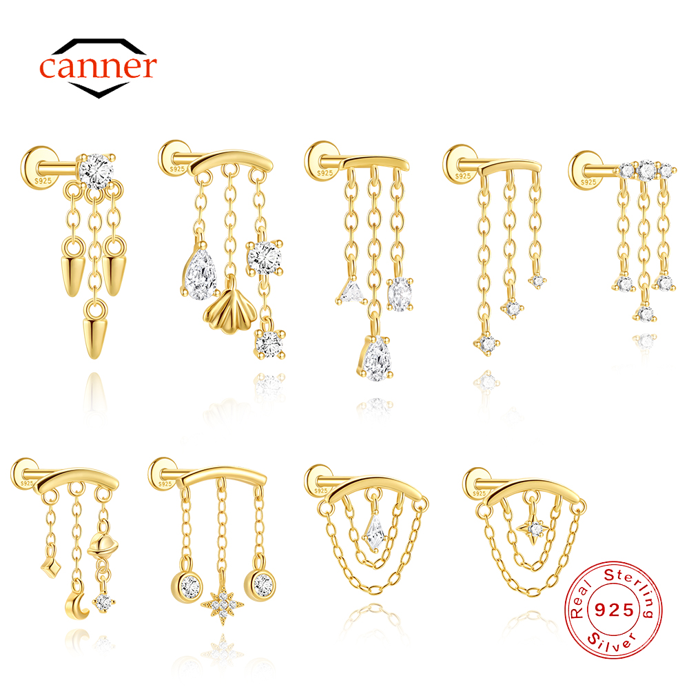 Body Jewelry Ear - CANNER 1個 タッセルチェーン スター ムーン 925スターリングシルバー