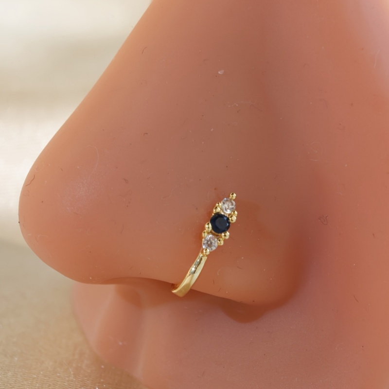 Body Jewelry Materials - 真鍮製のブルージルコンノーズクリップ1個セット、女性用ボヘミアンレトロスタイルのノンホールノーズリング