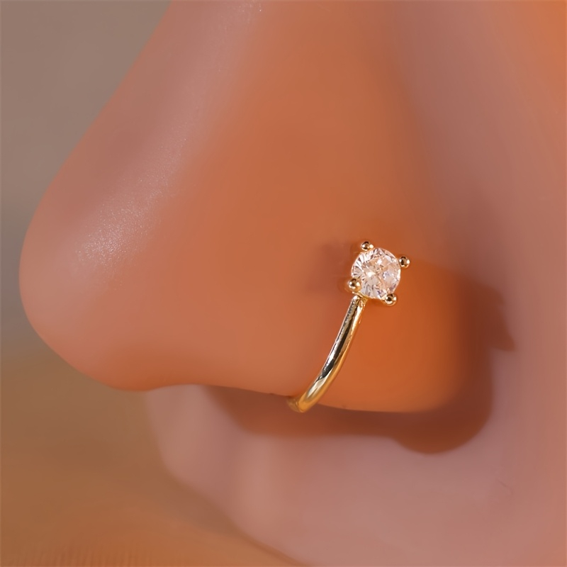 Body Jewelry Materials - 1ピース ラウンドジルコン 非穿孔ノーズリング 女性用 真鍮素材 調節可能なノーズクリップ