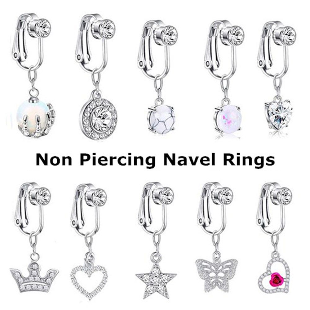 Body Jewelry Belly Button Rings - ファッション女性用ベリーボタンリング、非ピアス式軟骨クリップ、へそピアス、フェイクベリーリング、ボディジュエリー、フェイクベリーピアス