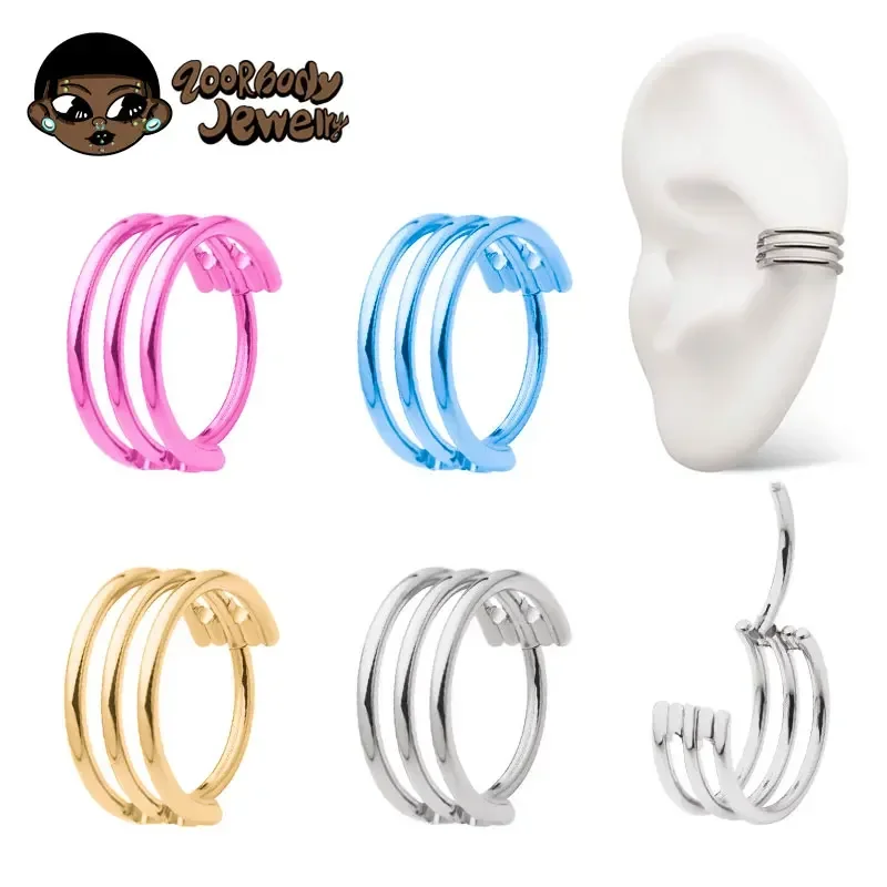 Body Jewelry Quality - 3つの穴の開いたチタンの鼻ピアス,16g,傾斜,ヘリックス耳珠ピアス,高品質のボディジュエリー