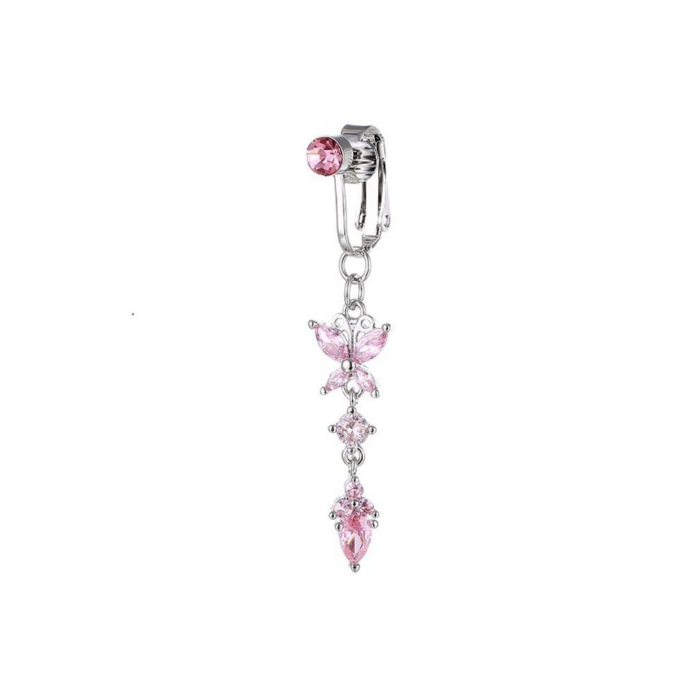 Body Jewelry Belly Button Rings - 蝶ジルコンガールギフト電気メッキ女性用ベリーリングへそピアス軟骨クリップボディジュエリーフェイクベリーピアスクリップ