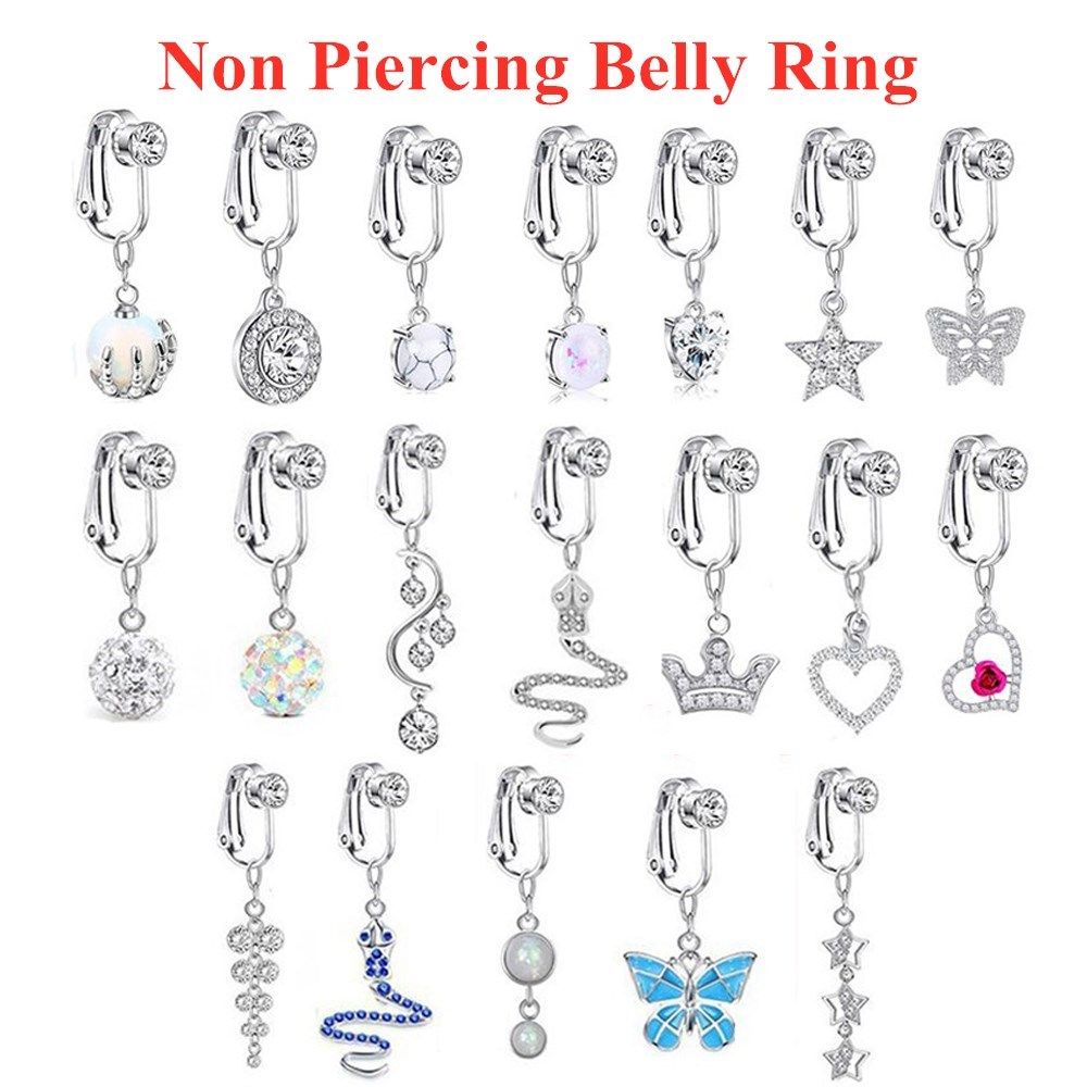 Body Jewelry Belly Button Rings - ビーチアクセサリーノンピアスクリップオンイヤリング軟骨クリップフェイクベリーピアス偽ベリーリングへそリングボディジュエリー