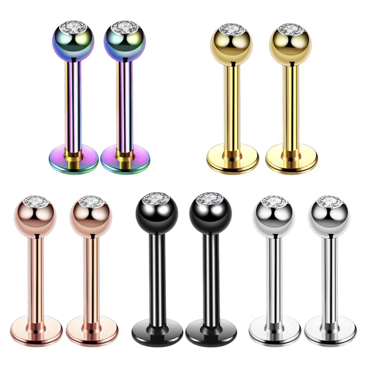 Body Jewelry Ear - 16G サージカルスチール ボールトップ CZ リップ セプタム