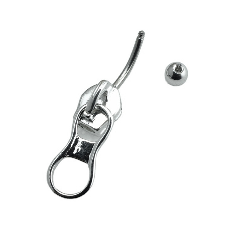 Body Jewelry Belly Button Rings - 女性女の子向けボディピアスジュエリーギフト、パンクベリーボタンリング、ステンレス製へそピアス、クリエイティブジッパーネーベルリング