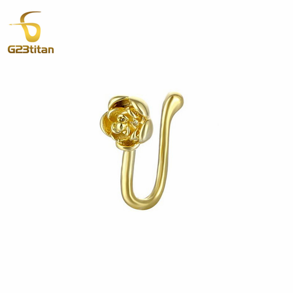 Body Jewelry Ear - 1pc クリスタル銅ローズノーズクリップ U 字型フェイクピアスゴールドカラー CZ ジルコンノーズリング耳クリップカフジュエリー装飾品