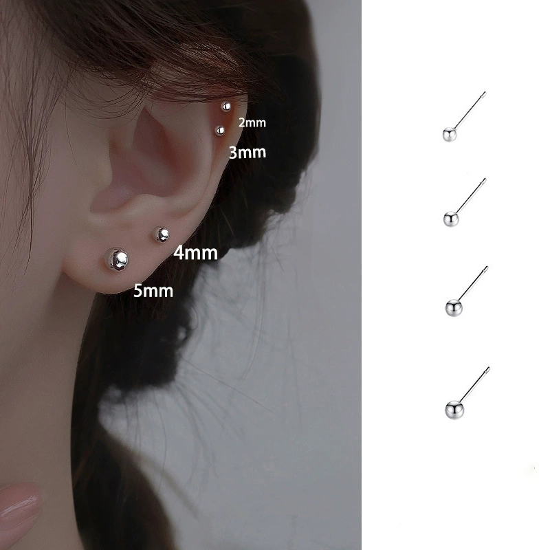 Body Jewelry Ear - 925 シルバーニードルピアス骨ユニセックスミニクラシックスタッドピアス 2/3/4/5 ミリメートルビーズ耳穴ケアジュエリーアクセサリー