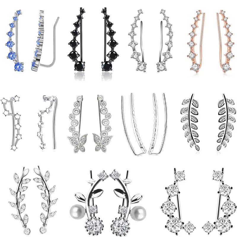Body Jewelry Quality - ボタン付きイヤークリップ,2個,7つのクリスタルが付いたパンクピアス