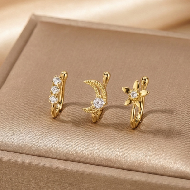 Body Jewelry Materials - 3ピースレトロライトラグジュアリーノーズクリップセット、人工ジルコンを象嵌した銅素材、家族や友人へのホリデーギフト