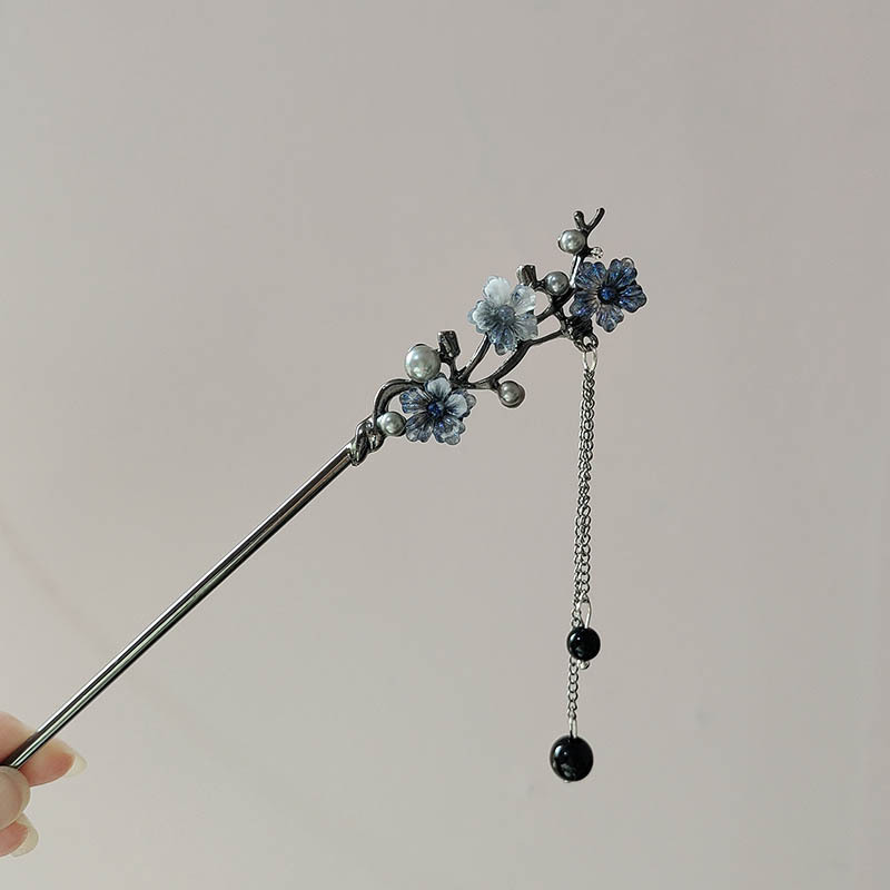Body Jewelry Beach - クラシックヘアスティック箸インクカラーフラワーメタルフリンジヘアピン女性用パールブラックビーズチャイナヘアバンジュエリーギフト