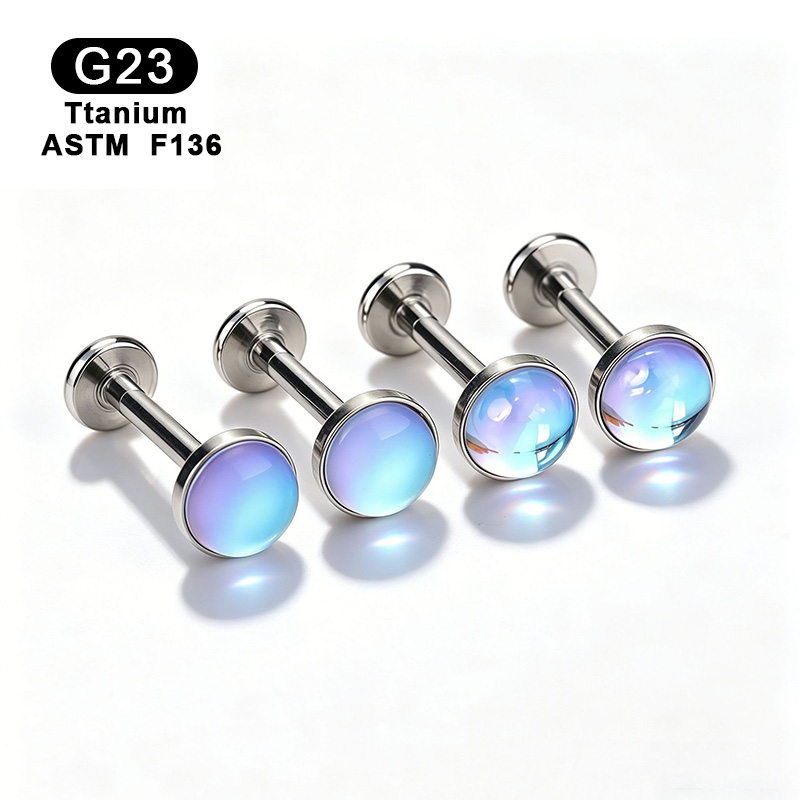Body Jewelry Quality - G23 F136 ラウンドイヤリング ムードストーン ドーム型ジェムストーンデザイン 高品質