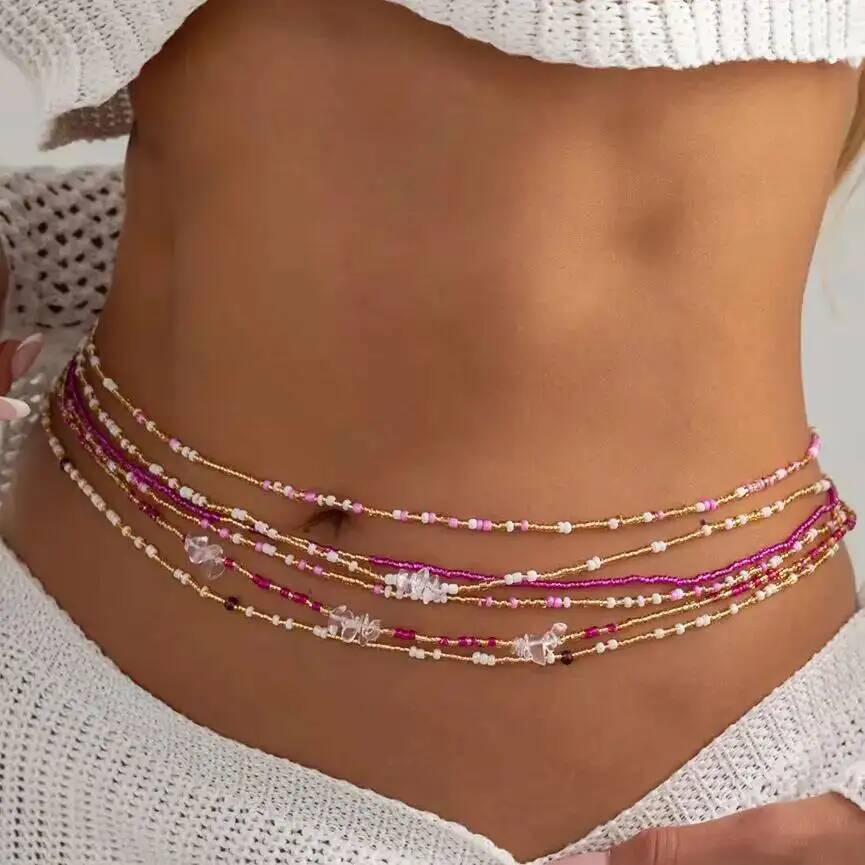 Body Jewelry Beach - SHIXIN 6個セット ボヘミアン カラフル ライスビーズ ウエストチェーン