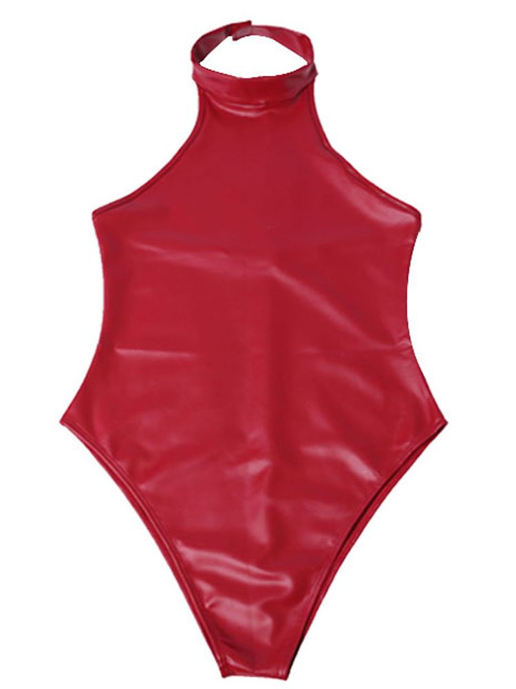 Body Jewelry Waterproof - 合成皮革の背中の開いたラテックスボディ,ウェットルック,PVC水着,光沢のあるPUレザー,閉じる,タイト,セクシー,コスプレ,ボディトップ