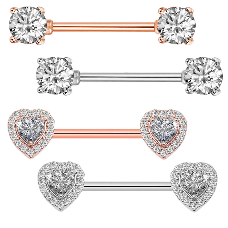 Body Jewelry Quality - 2 個ファッション高品質ジルコン乳首ピアスバー 316L 外科スチール乳首リングボディピアスジュエリーシンプルなリング