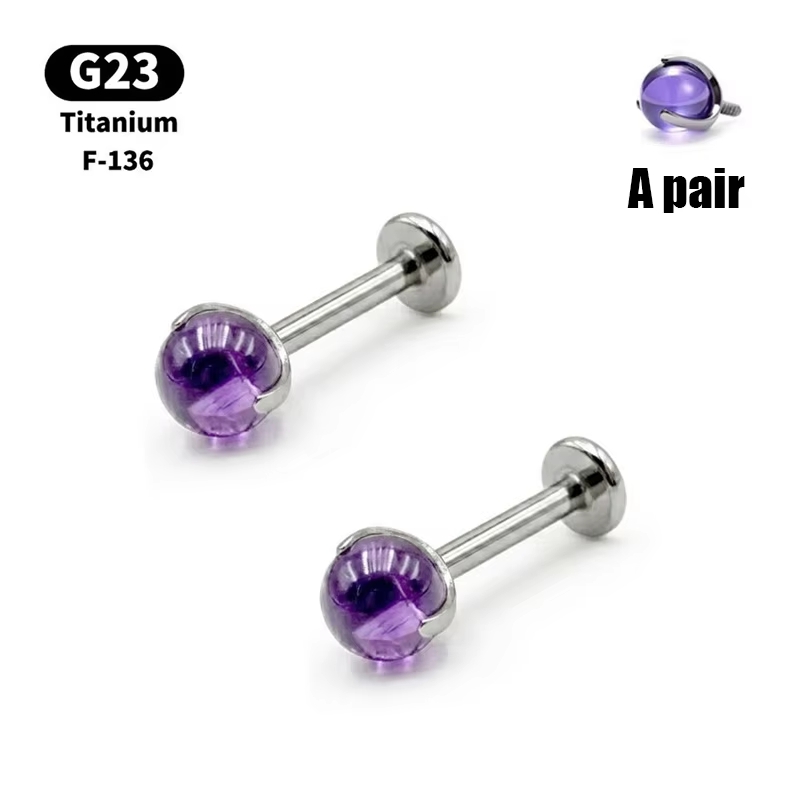 G23 カラフルな丸型イヤリング 磨かれたカボションストーン - Body Jewelry Quality のレビューと価格