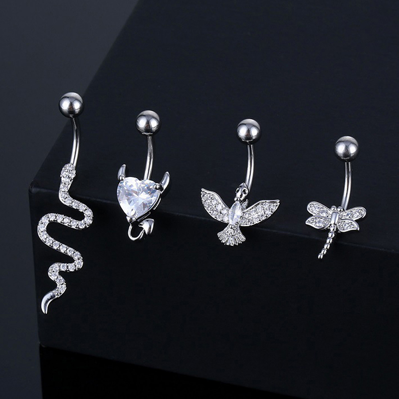 クリスタルへそリング動物の形のへそピアスステンレス鋼へそ湾曲 - Body Jewelry Belly Button Rings のレビューと価格