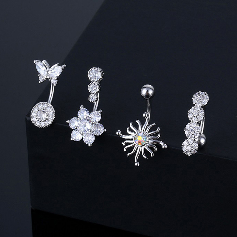 クリスタルへそリング動物の形のへそピアスステンレス鋼へそ湾曲 - Body Jewelry Belly Button Rings のレビューと価格