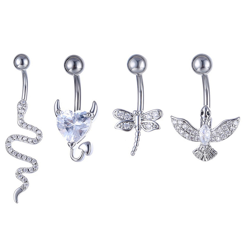 クリスタルへそリング動物の形のへそピアスステンレス鋼へそ湾曲 - Body Jewelry Belly Button Rings のレビューと価格