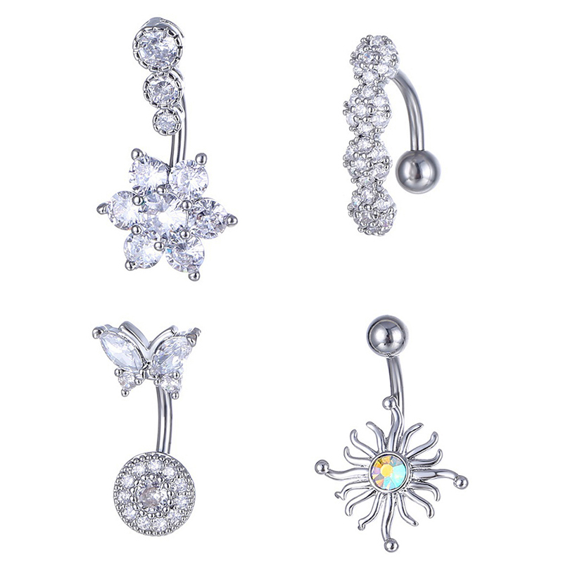 クリスタルへそリング動物の形のへそピアスステンレス鋼へそ湾曲 - Body Jewelry Belly Button Rings のレビューと価格
