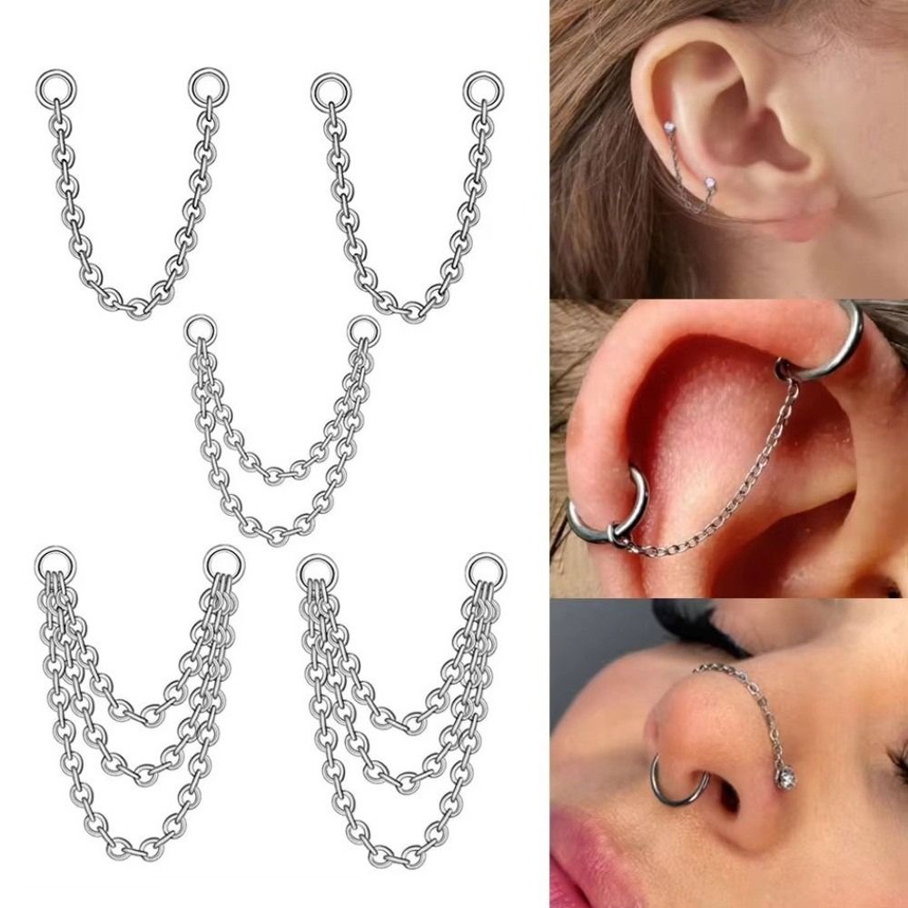 チタン製ノーズチェーン 三層チェーン ダブルチェーン 鼻孔チ - Body Jewelry Ear のレビューと価格