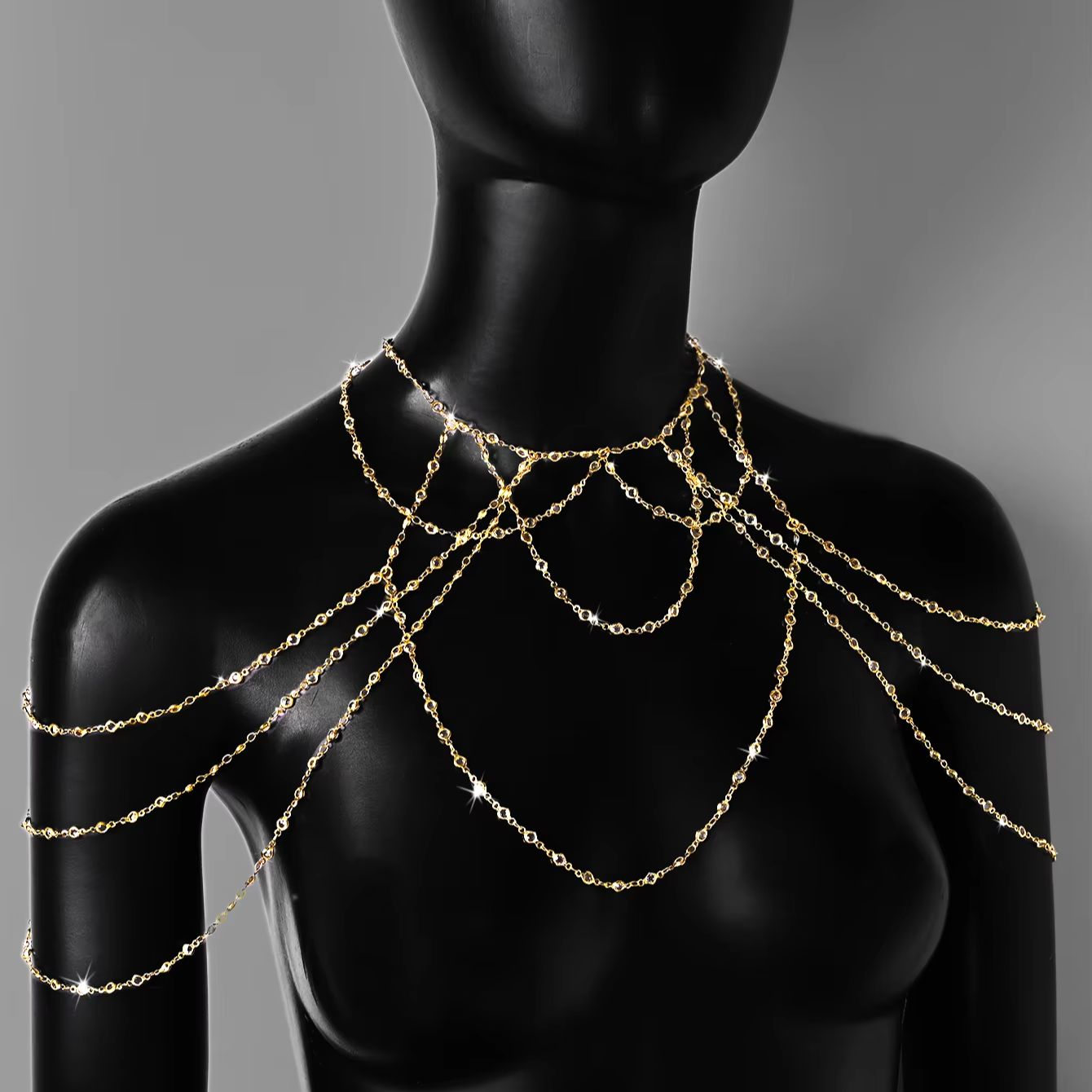 ゴールドシルバーメッキ多層CZボディチェーン、ショルダータッ - Body Jewelry Beach のレビューと価格