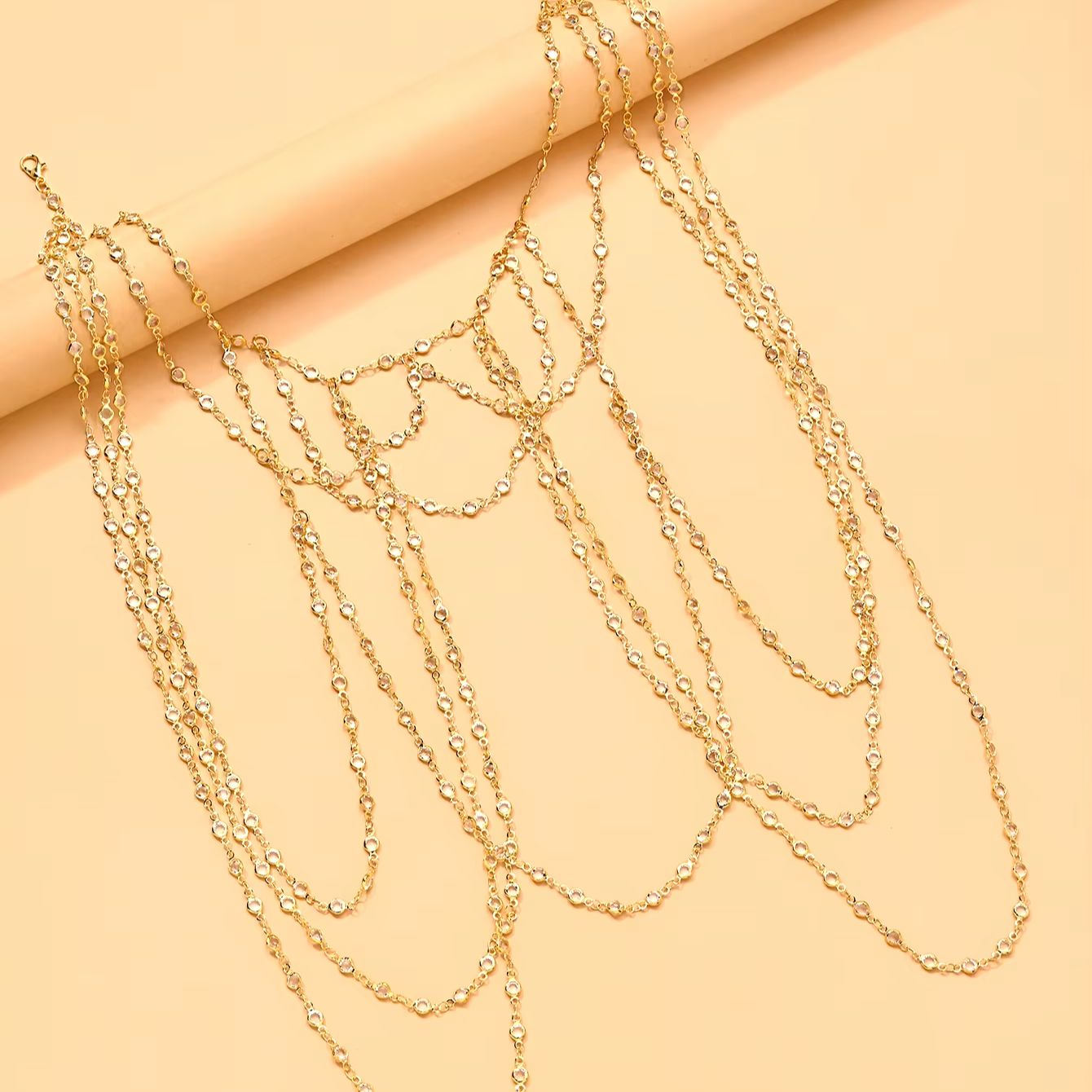 ゴールドシルバーメッキ多層CZボディチェーン、ショルダータッ - Body Jewelry Beach のレビューと価格