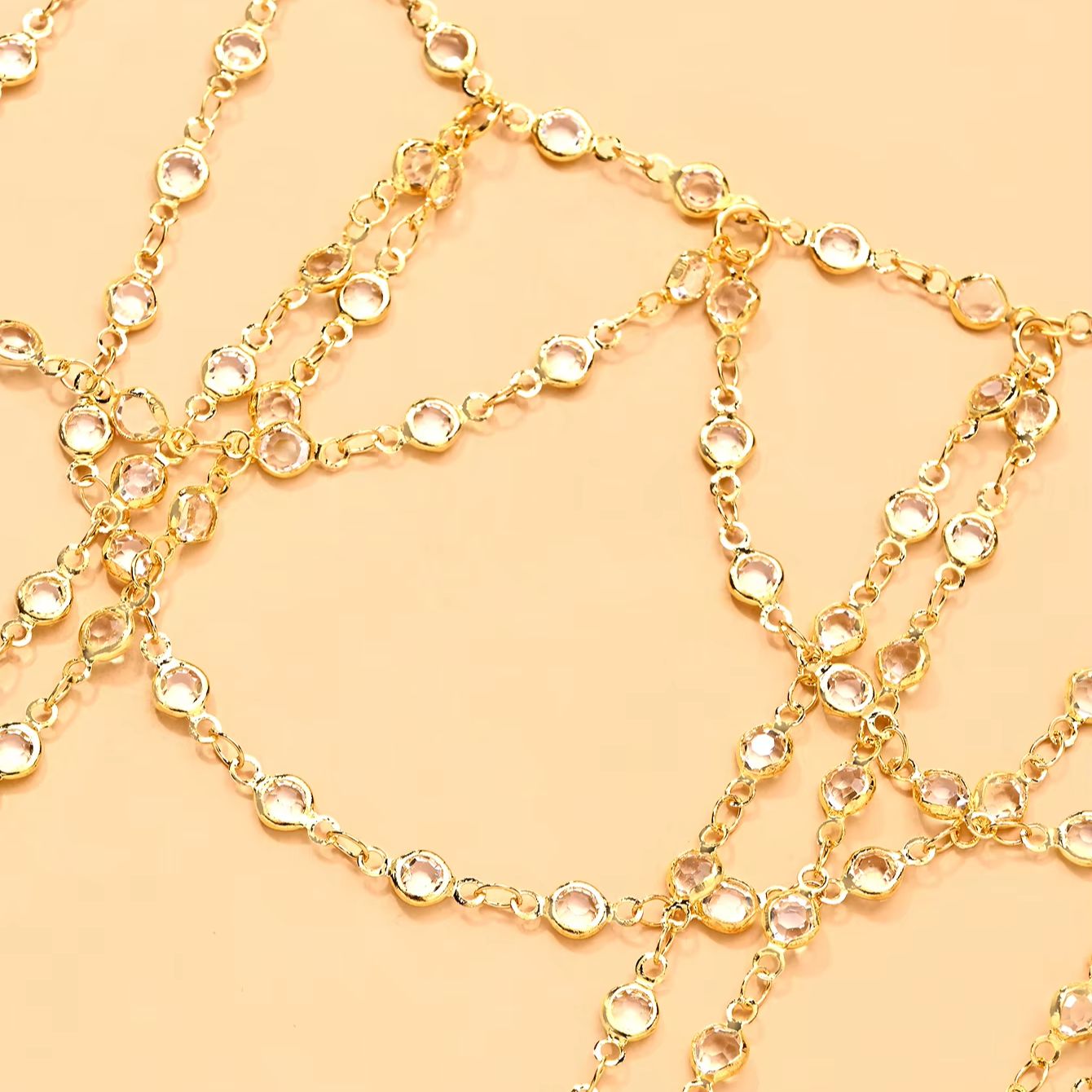 ゴールドシルバーメッキ多層CZボディチェーン、ショルダータッ - Body Jewelry Beach のレビューと価格
