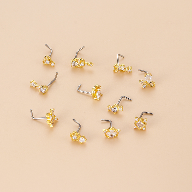 20G L字型キュービックジルコニアノーズスタッド、サージカ - Body Jewelry Ear のレビューと価格