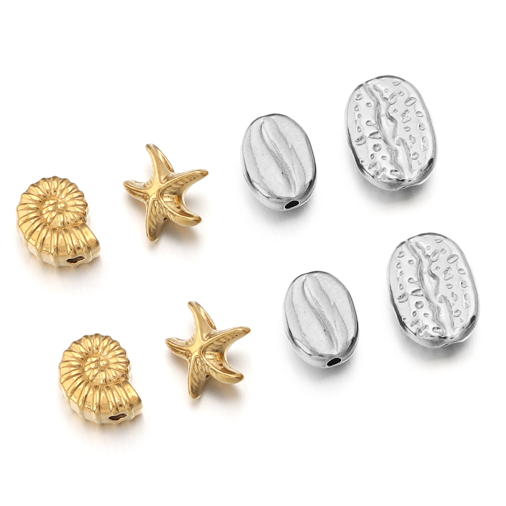 5個入りヒトデ貝殻コンクステンレス鋼ビーズカタツムリスパイラ - Body Jewelry Beach のレビューと価格