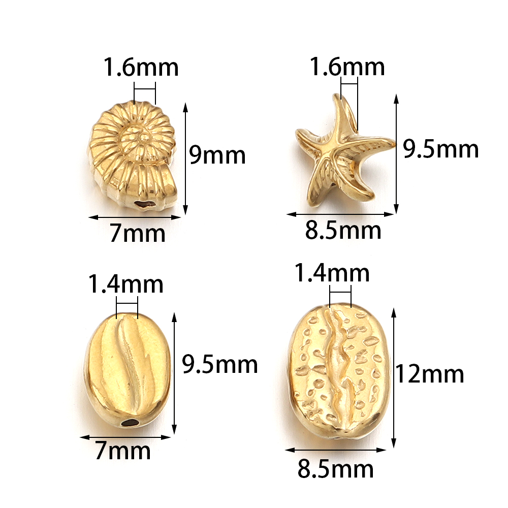5個入りヒトデ貝殻コンクステンレス鋼ビーズカタツムリスパイラ - Body Jewelry Beach のレビューと価格