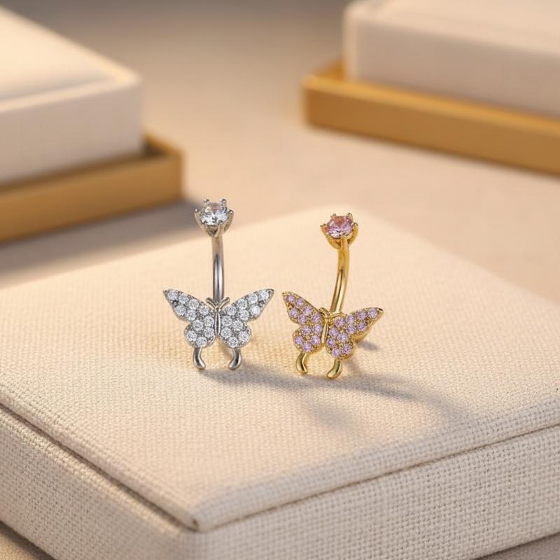 バタフライジルコンベリーボタンリング Y2K 高品質光沢ジル - Body Jewelry Quality のレビューと価格