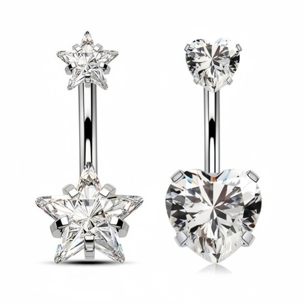 ハートラウンドダブルヘッドジルコンステンレス鋼へそピアス女性 - Body Jewelry Belly Button Rings のレビューと価格