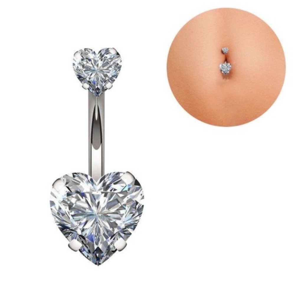 ハートラウンドダブルヘッドジルコンステンレス鋼へそピアス女性 - Body Jewelry Belly Button Rings のレビューと価格