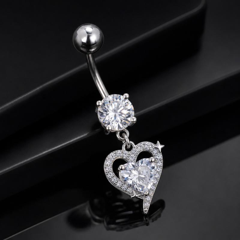 サージカルスチール製ニッケルフリーの揺れるベリーボタンリング - Body Jewelry Belly Button Rings のレビューと価格