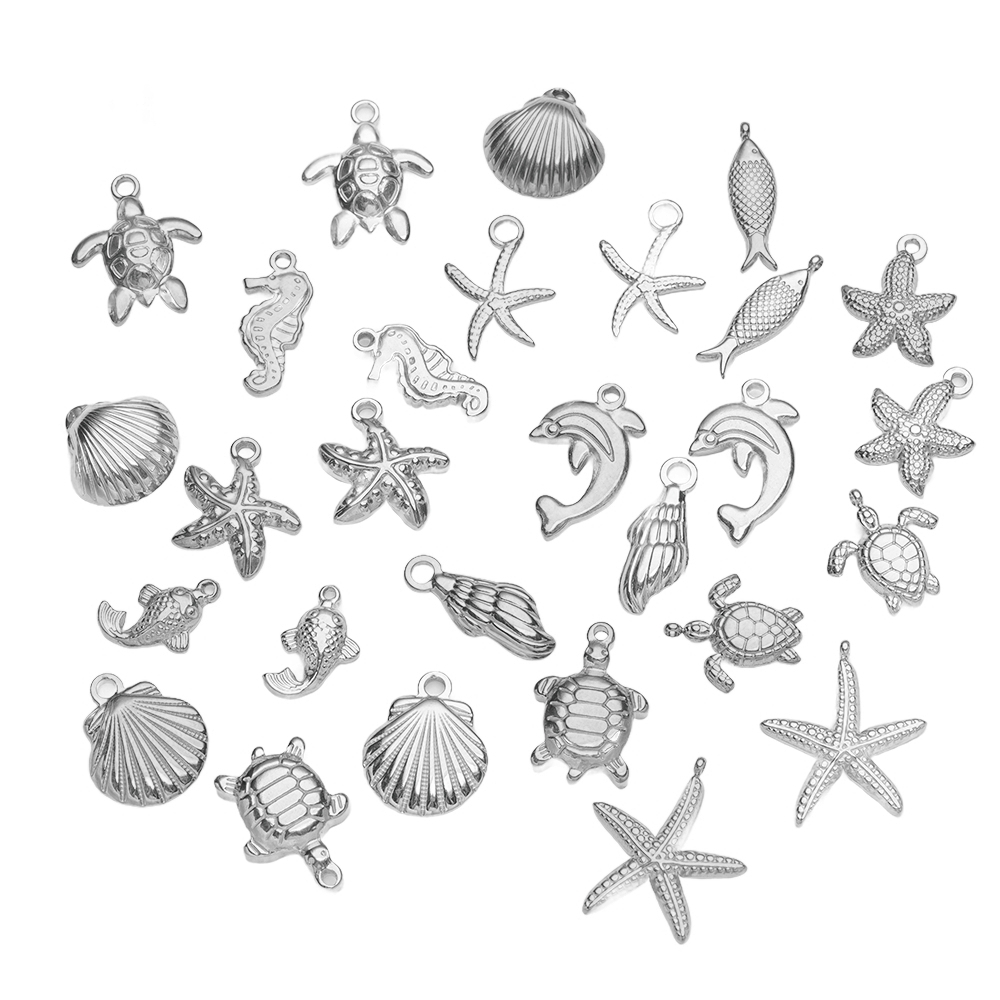 10個入り ステンレス製 サマービーチチャーム ヒトデ 貝殻 - Body Jewelry Beach のレビューと価格